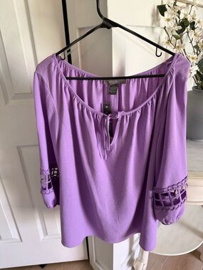 Lavender Crochet-Sleeve Peasant Tunic Top